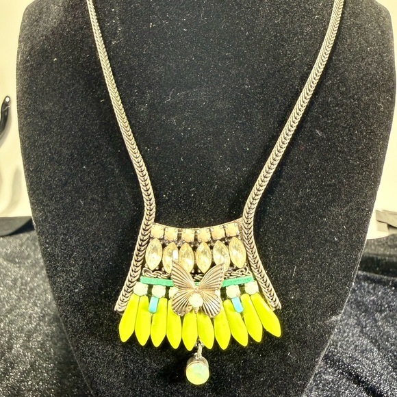 Butterfly Boho Pendant Necklace with Yellow and Green Beads - Picture 3 of 4